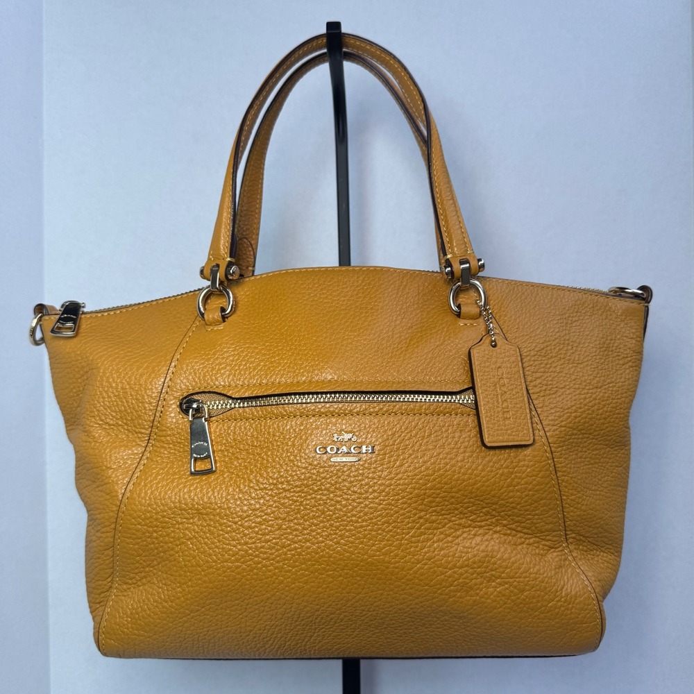 Coach Prairie Satchel Pebble Leather Tote Bag Mustard Yellow Removable Crossbody